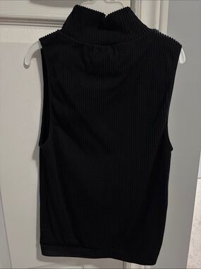Sleeveless Black Ribbed Mock Neck Top